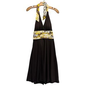 Y2K Phoebe Couture Halter‎ Dress Brown Floral Silk Accent Size 4 Retro